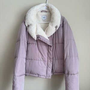 BDG Women's Lavender Puffer Jacket with Sherpa Collar